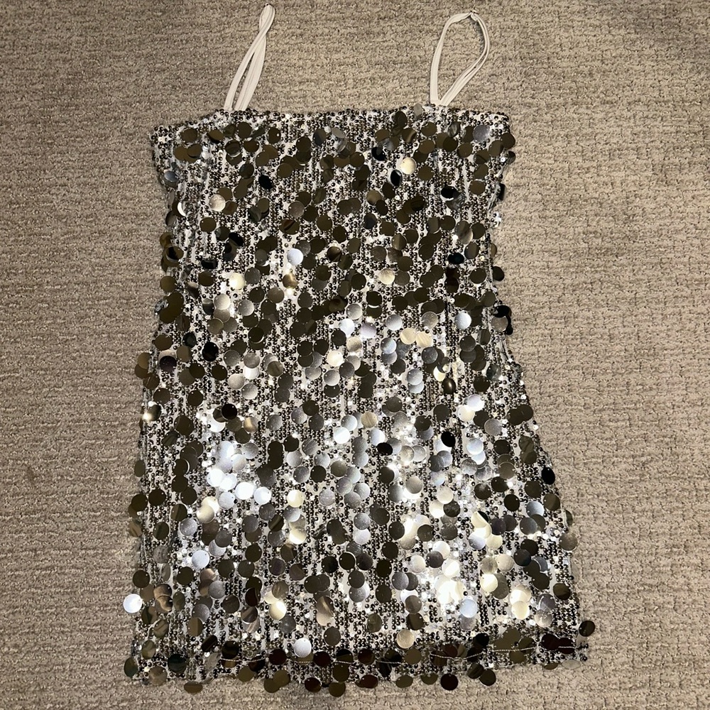 Beginning Boutique Radiant Silver Sparkle Mini Dress